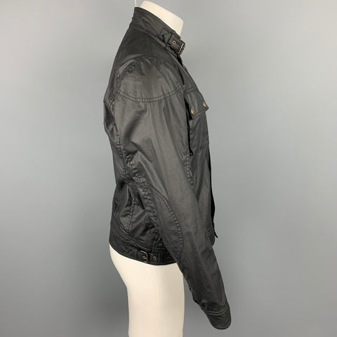 BELSTAFF Racemaser 1981 Talla 38 Chaqueta de algodón revestida negra con cremallera y broches