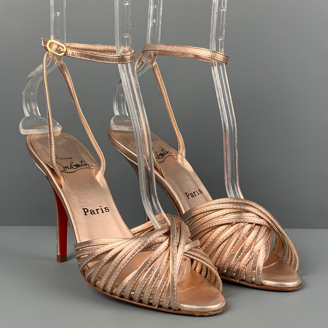 CHRISTIAN LOUBOUTIN Size 7 Rose Leather Metallic Ankle Strap Sandals