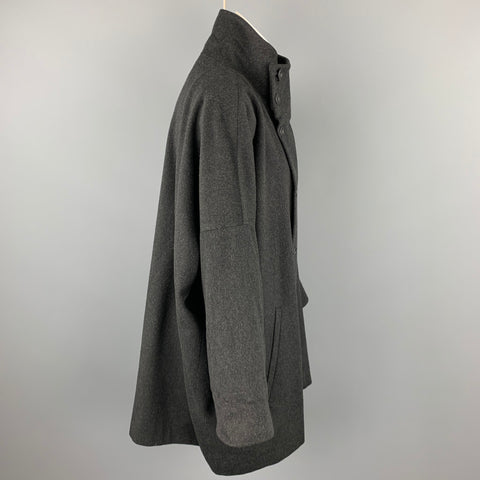 ESKANDAR Size L Charcoal Heather Wool / Cashmere Oversized High Collar Coat