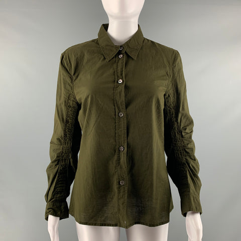 ANN DEMEULEMEESTER Size 6 Green Olive Cotton Casual Top