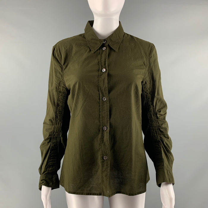 ANN DEMEULEMEESTER Size 6 Green Olive Cotton Casual Top