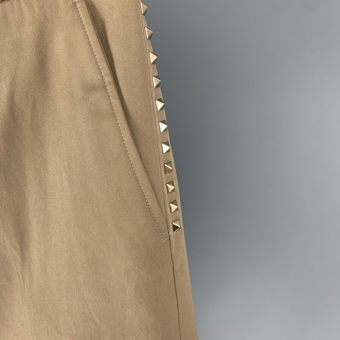 VALENTINO Size 34 Khaki Studded Cotton Zip Fly Dress Pants