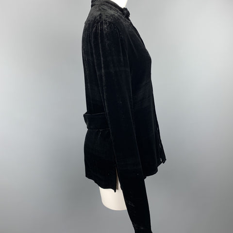 JEAN PAUL GAULTIER Size 10 Black Silk Blend Velour Band Collar Dress Top