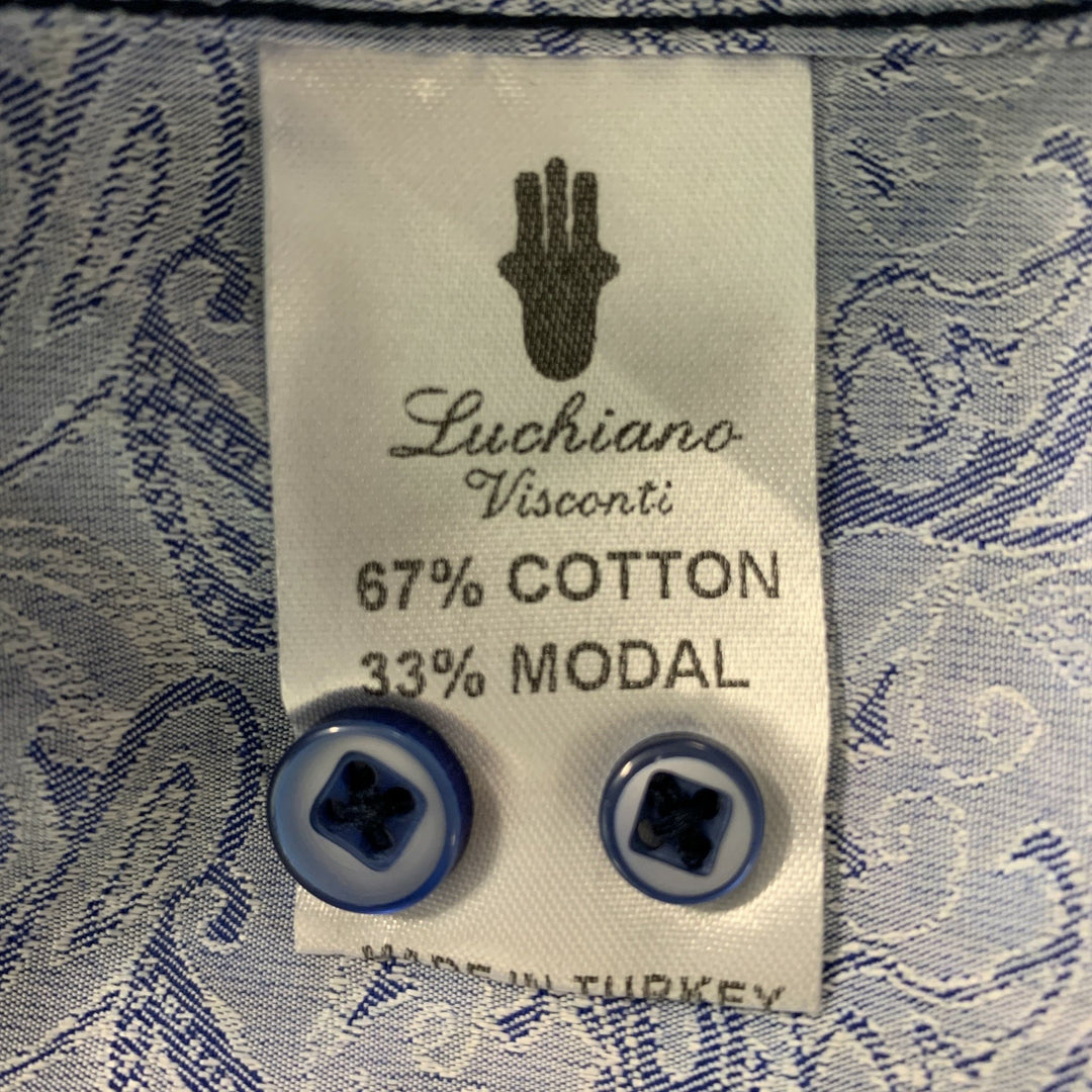 GENE HILLER Size XXL Purple Print Cotton & Modal Button Up Long Sleeve Shirt