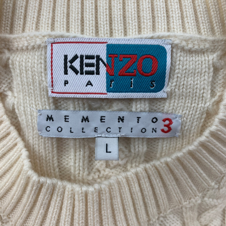 KENZO Momento Collection FW 18 Size L Beige Applique Wool / Polyamide Crew-Neck Sweater