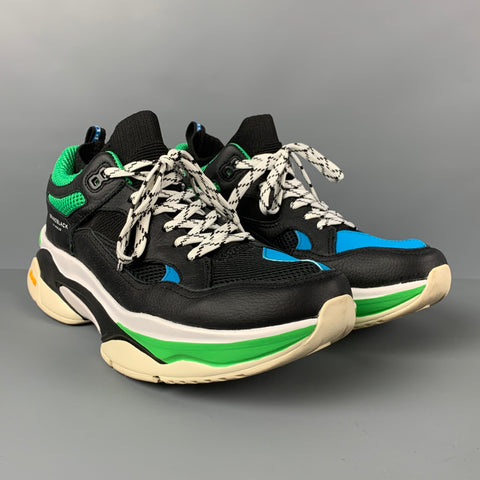 BRANDBLACK Size 9 Black Green Blue Color Block Nylon Sneakers