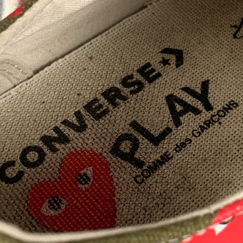 CONVERSE x COMME des GARCONS PLAY Taille 7 Baskets Coeur en Toile Rouge Vert
