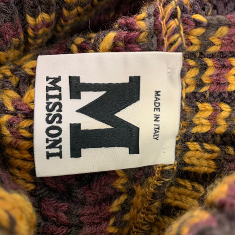 M MISSONI Suéter extragrande con cuello alto en mezcla de lana de punto dorado y morado Talla M
