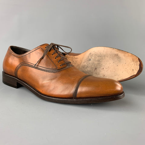 SALVATORE FERRAGAMO Studio Size 12 Tan Antique Leather Lace Up Shoes