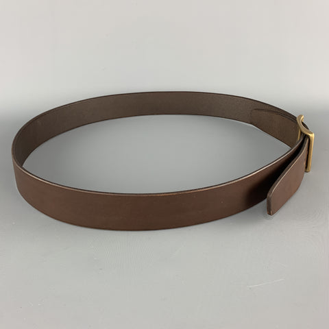 KIKA NY 38 Brown Leather Brass Button Stud Buckle CONWAY Belt