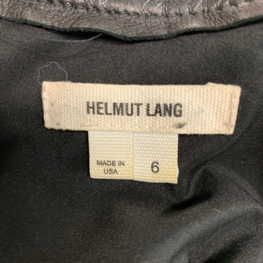 HELMUT LANG Size 6 Black Polyester Lamb Skin Long Sleeve Dress