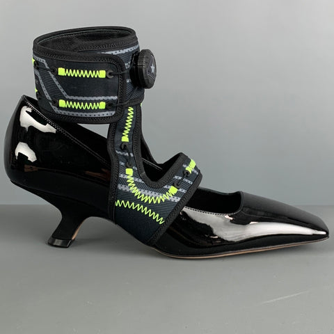 CHRISTIAN DIOR Talla 7 Zapatos de tacón con punta cuadrada de charol negro amarillo