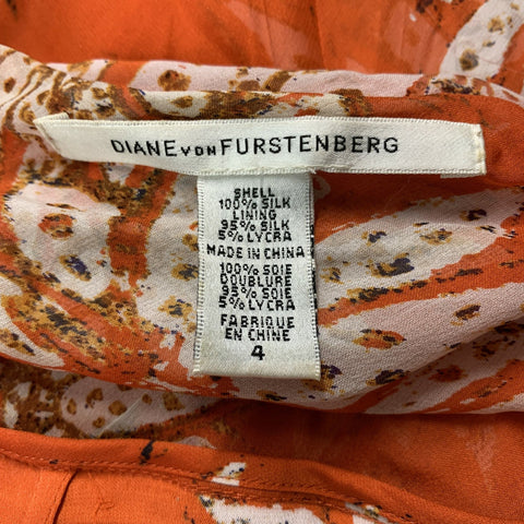 DIANE VON FURSTENBERG Size 4 Orange & Cream Silk Floral Wrap Dress