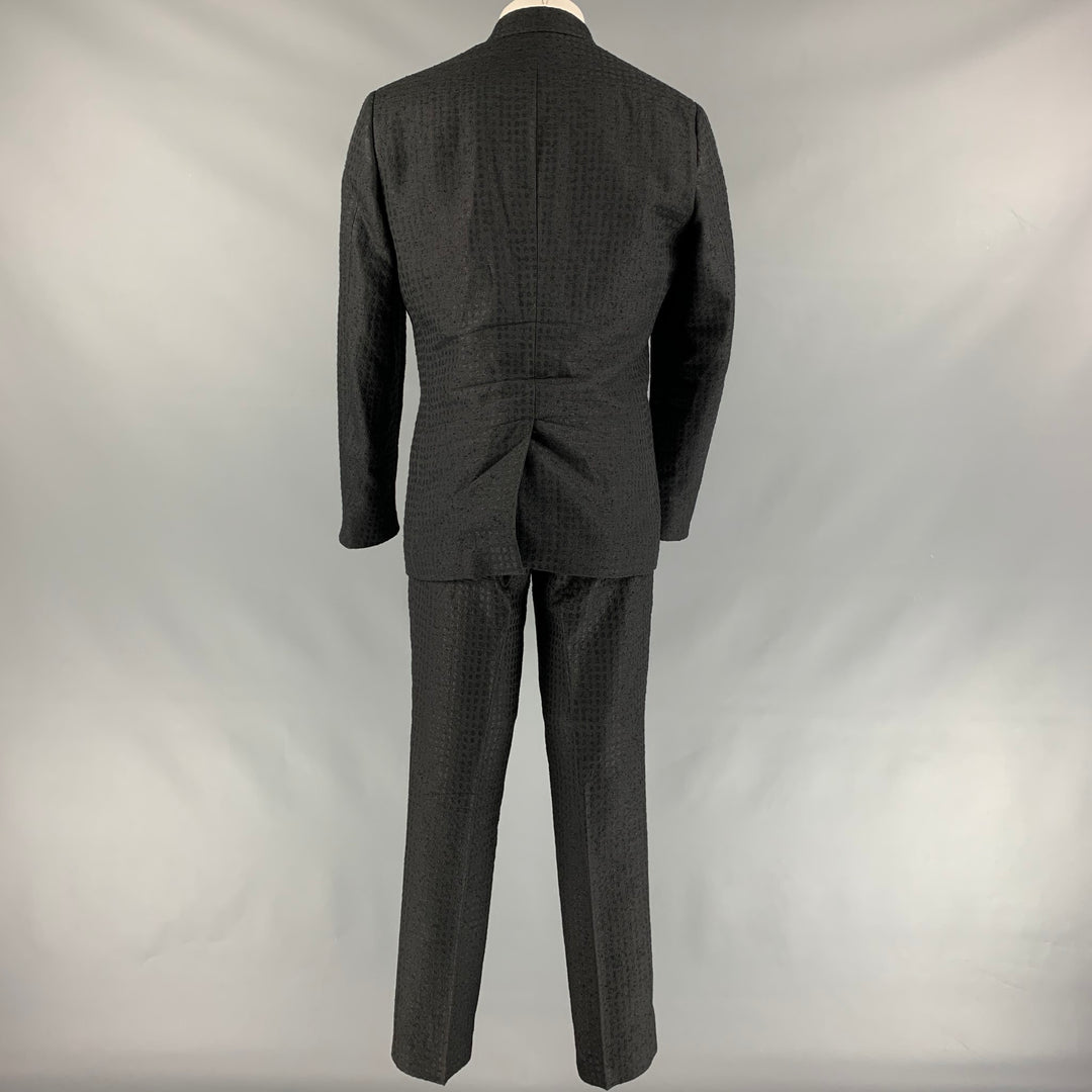 ETRO Size 40 Black & Navy Jacquard Silk Blend Collarless Suit