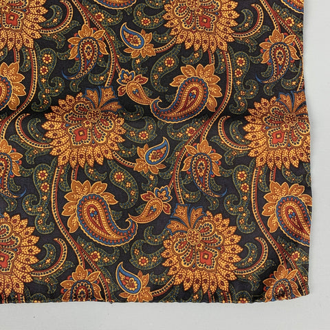 ALLEA Black Beige Olive Paisley Silk Pocket Square