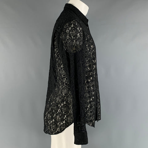COMME des GARCONS HOMME PLUS Size M Black Lace Polyester Long Sleeve Shirt