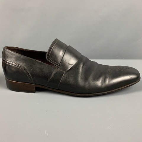 GUCCI Size 13.5 Black Perforated Leather Loafers