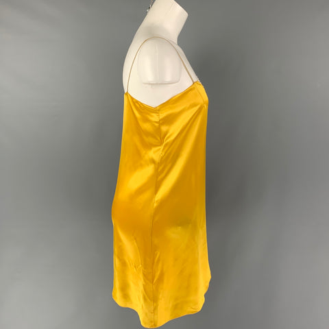 PRADA Size 2 Gold Silk Logo Spaghetti Straps Dress