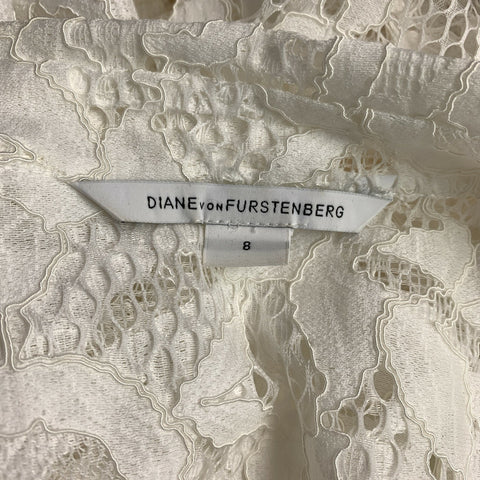 DIANE VON FURSTENBERG Talla 8 Camisa con botones de encaje blanco de mezcla de algodón
