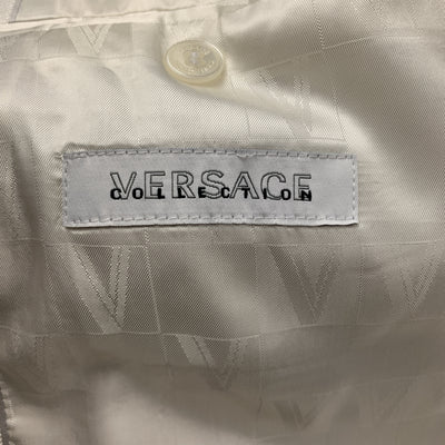 VERSACE -COLLECTION Chest Size 44 Off White Textured Silk Peak Lapel Sport Coat