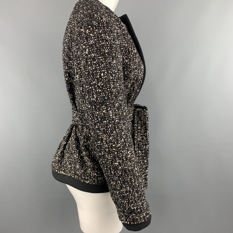 YVES SAINT LAURENT Size M Black Tweed Ziper Trim Collarless Jacket