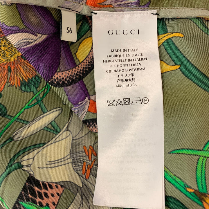 GUCCI Talla XXL Camisa de manga corta Campamento de seda con estampado multicolor verde