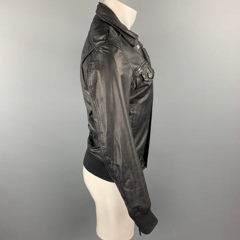 DIESEL Taille M Veste en cuir noir Zip &amp; Snaps