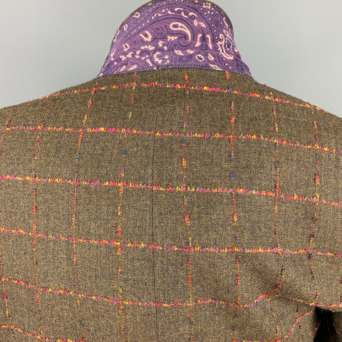 TED BAKER Size 38 Brown & Fuchsia Window Pane Wool Sport Coat