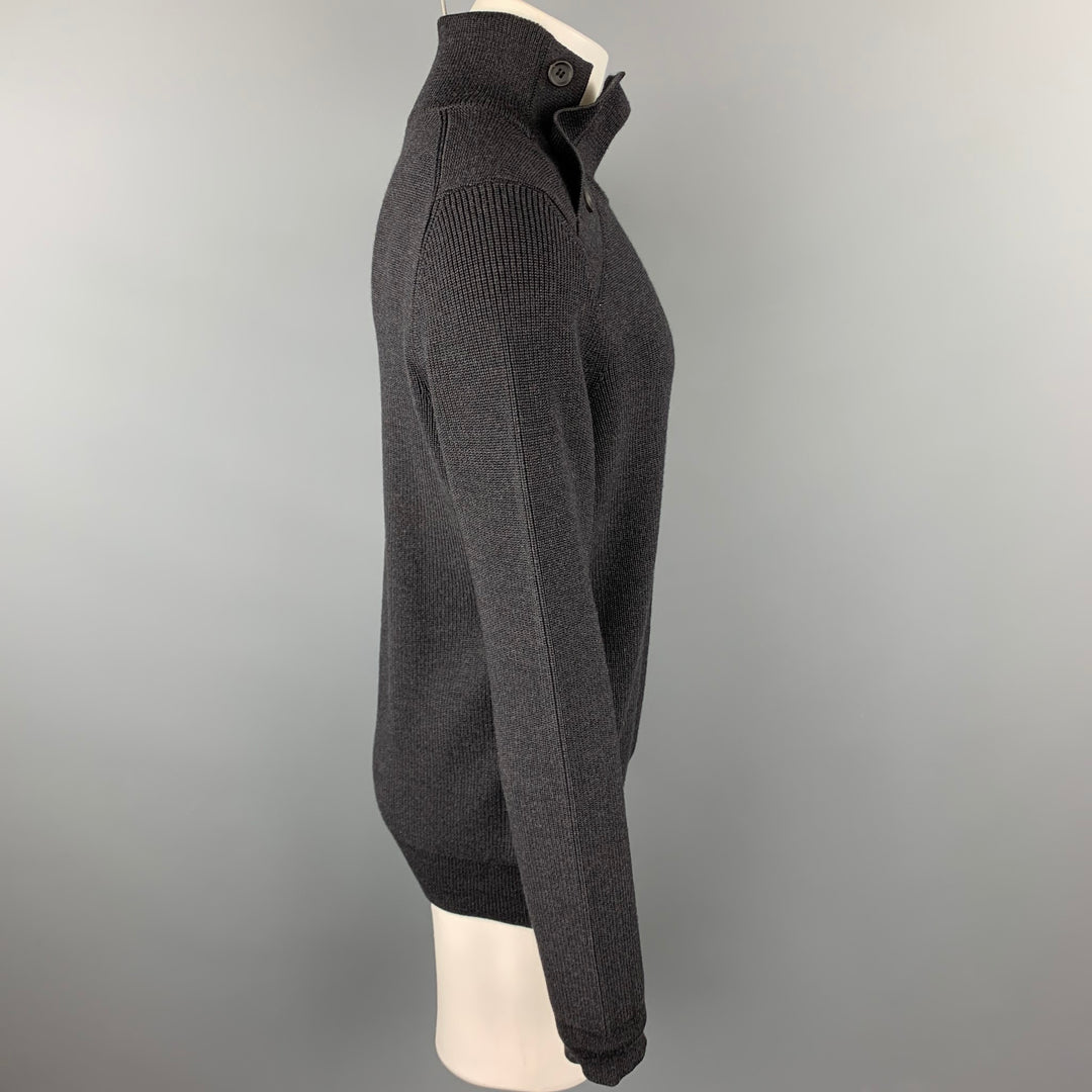 LOUIS VUITTON Size L Charcoal Ribbed Knit Wool Pullover Sweater
