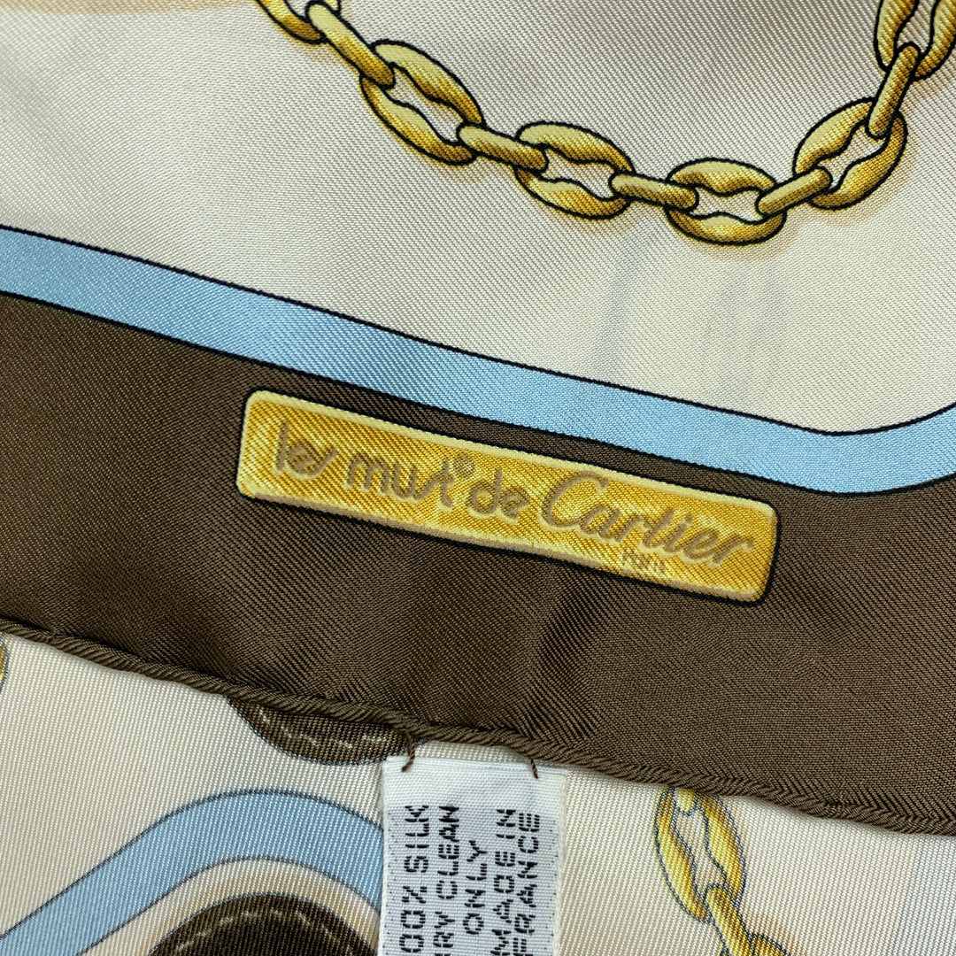 CARTIER Les Must de Cartier Cream & Brown Equestrian Silk Scarf