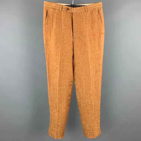 VINTAGE Taille 32 Pantalon décontracté en lin beige Zip Fly