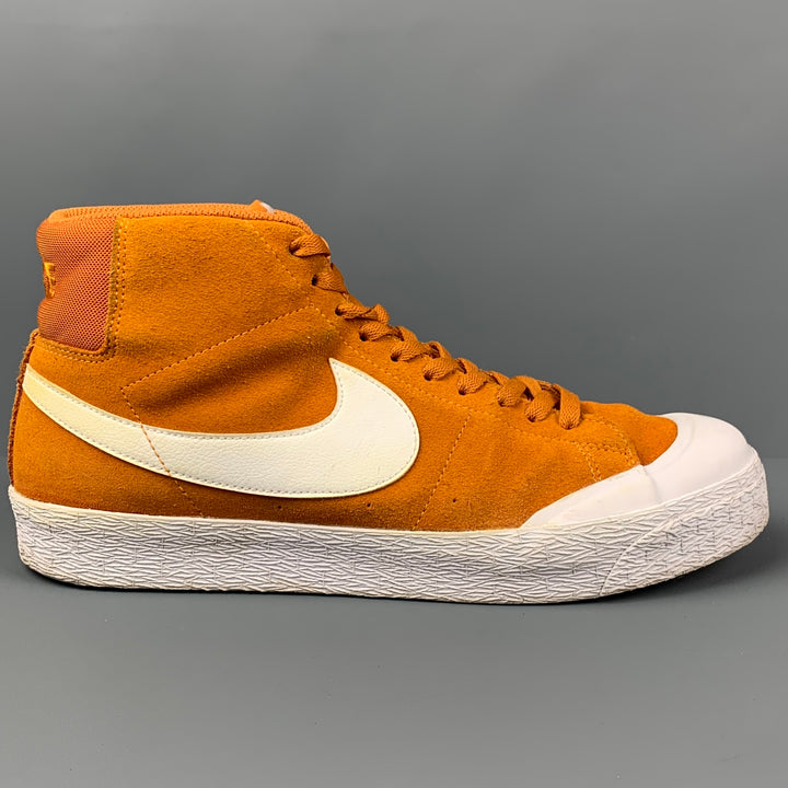 NIKE Size 12 Orange Leather Blazer Mid Sneakers