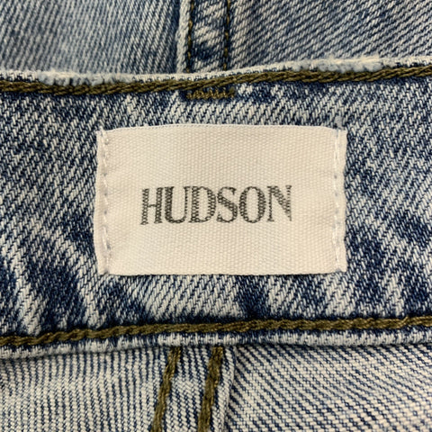 HUDSON Taille 31 Bleu Blanc Distressed Cotton Elasthanne Slim Button Fly Jeans