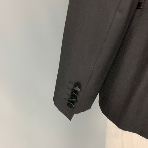 LANVIN Size 44 Black Gold Contrast Stitch Wool Shawl Collar Sport Coat