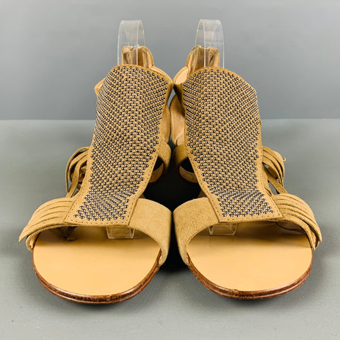 GIUSEPPE ZANOTTI Talla 10 Sandalias con flecos y tachuelas de ante beige