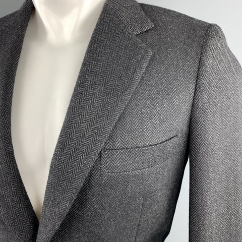 GEORGE REPINEC 36 Black & Grey Herringbone Wool Notch Lapel Sport Coat