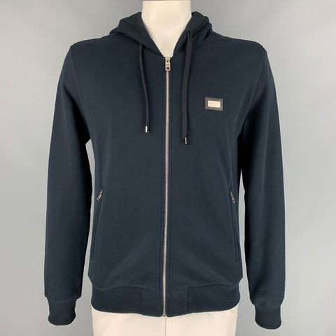 DOLCE & GABBANA Size 42 Midnight Blue Cotton Hoodie Jacket