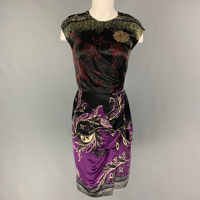 ETRO Size 6 Black Multi-Color Viscose Abstract floral Sleeveless Dress