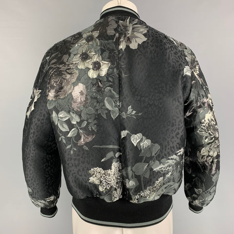 DOLCE & GABBANA Spring 2022 Size 36 Black Metallic Floral Bomber Jacket