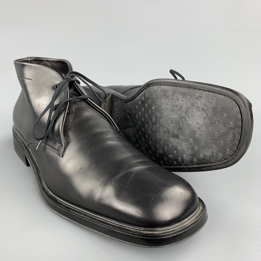 SALVATORE FERRAGAMO Size 11.5 Black Leather Chukka Boots