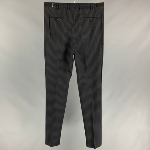 Vintage BURBERRY PRORSUM Size 32 Charcoal & Grey Chalkstripe Wool Zip Dress Pants