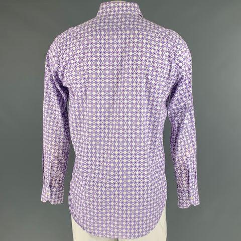 ETRO Size L Purple White Rhombus Cotton Button Up Long Sleeve Shirt