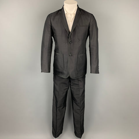 BLACK FLEECE Size 38 Black Silk Flat Front Notch Lapel Tuxedo Suit