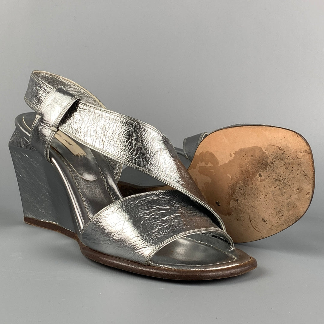 MARC JACOBS Size 7 Silver Leather Wedge Nickel Sandals