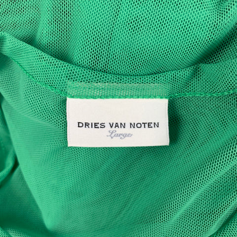 DRIES VAN NOTEN Size L Green Polyamide Ruffled Sleeveless Dress Top