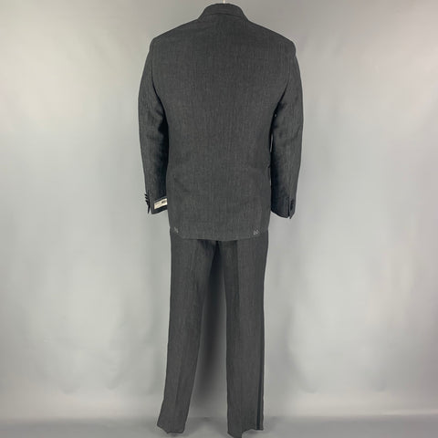 TODD SNYDER Size 40 Charcoal Black Linen Peak Lapel Tuxedo Suit