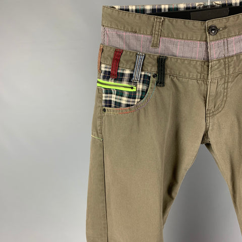 EXPLOSION Talla XL Pantalones casuales de algodón con patchwork verde oliva
