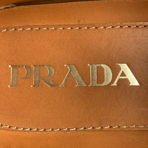 PRADA Size 7 Brown Textured Leather Drivers Loafers