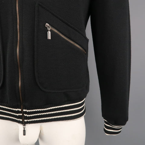ARMANI COLLEZIONI Size L Black Solid Wool Blend Zip Up Jacket
