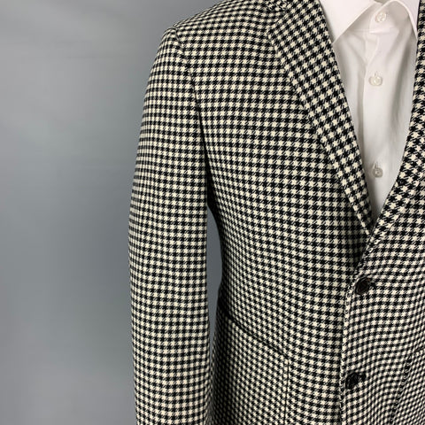 BLACK FLEECE Size 38 Black White Houndstooth Wool Notch Lapel Sport Coat